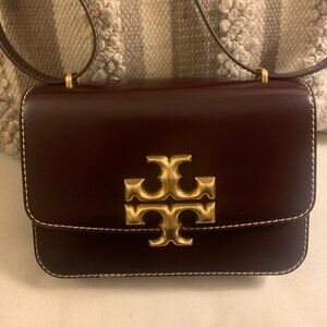 BURGUNDY TORY BURCH ELEANOR SPAZZOLATO CONVERTIBLE SHOULDER BAG IN TEMPRANILLO